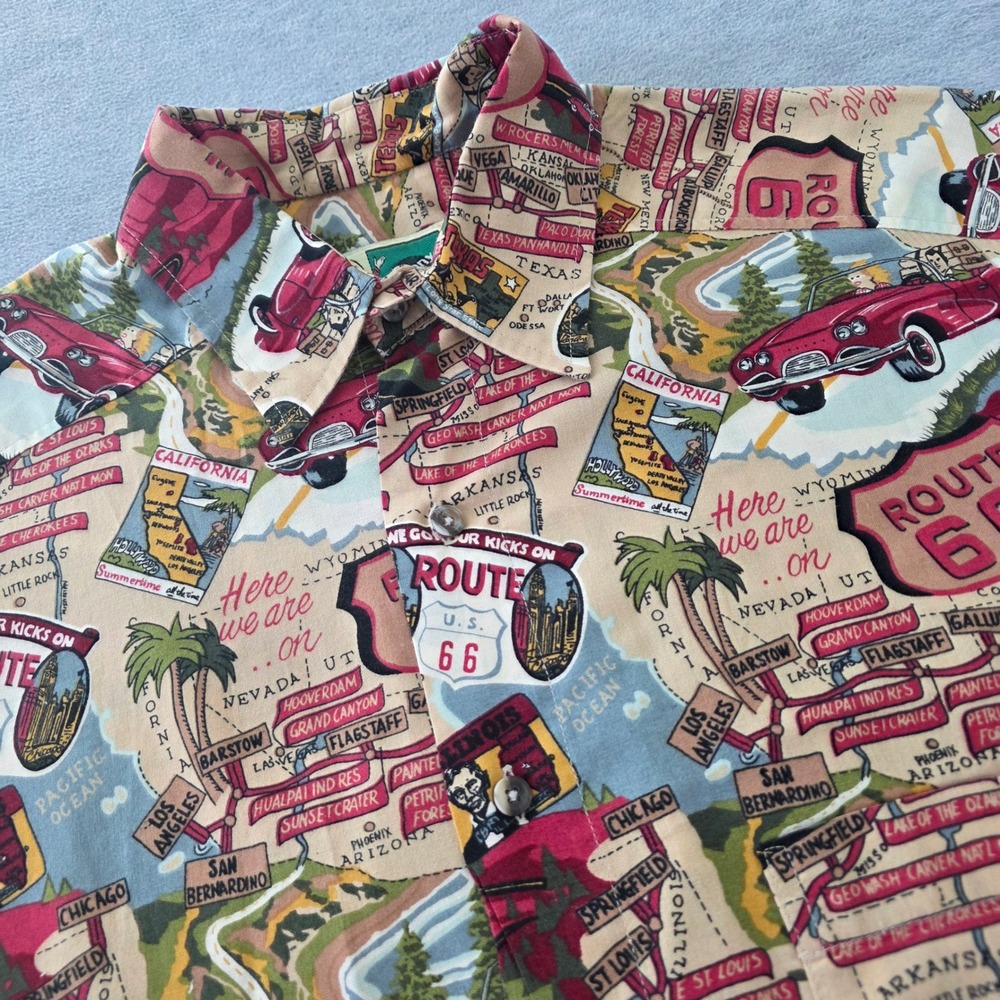 Johnny Cotton Men Route 66 Map Print Short Sleeve Button Up Shirt Made USA Small